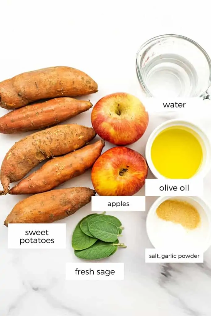 ingredients to make apple sweet potato hash.