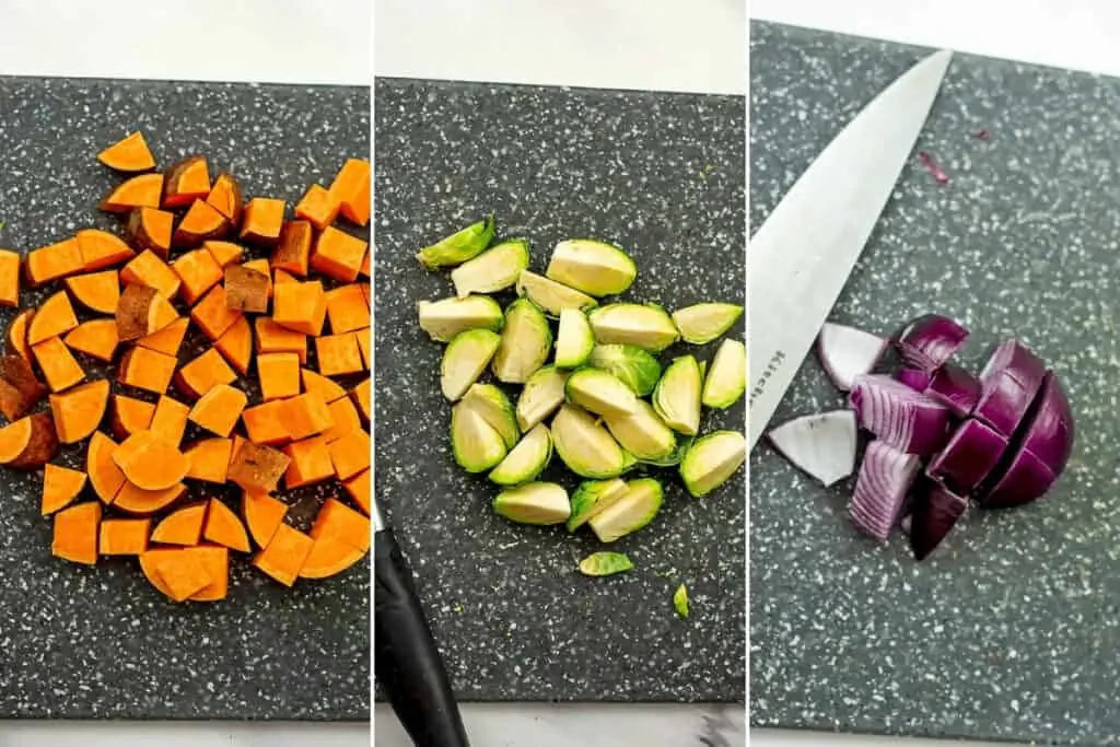 How to chop veggies for fall quinoa salad.