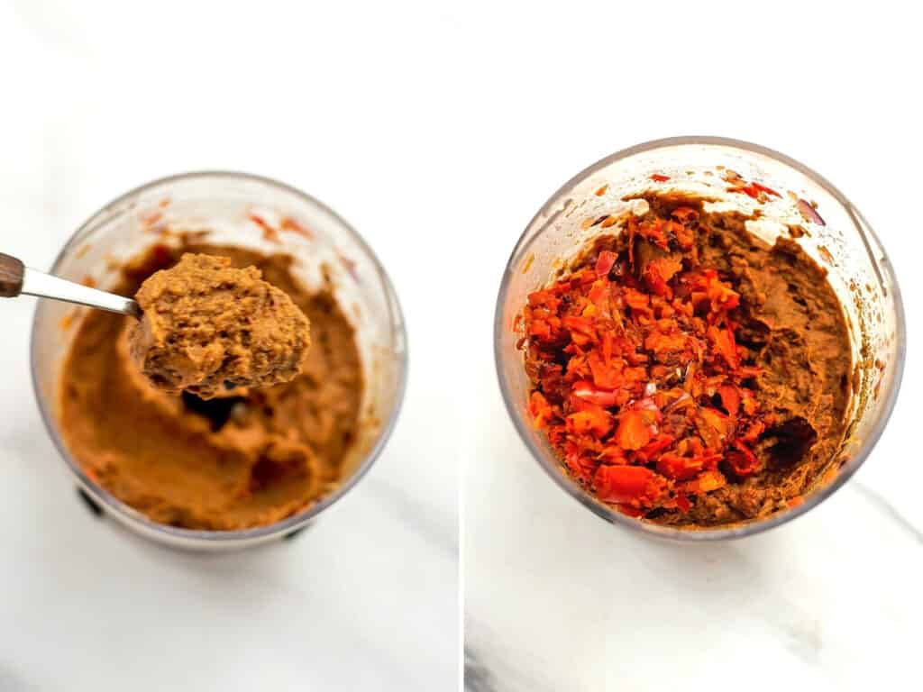 Black bean filling before and after adding veggies.