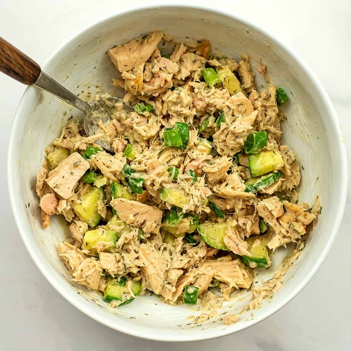 Low FODMAP tuna salad after stirring.