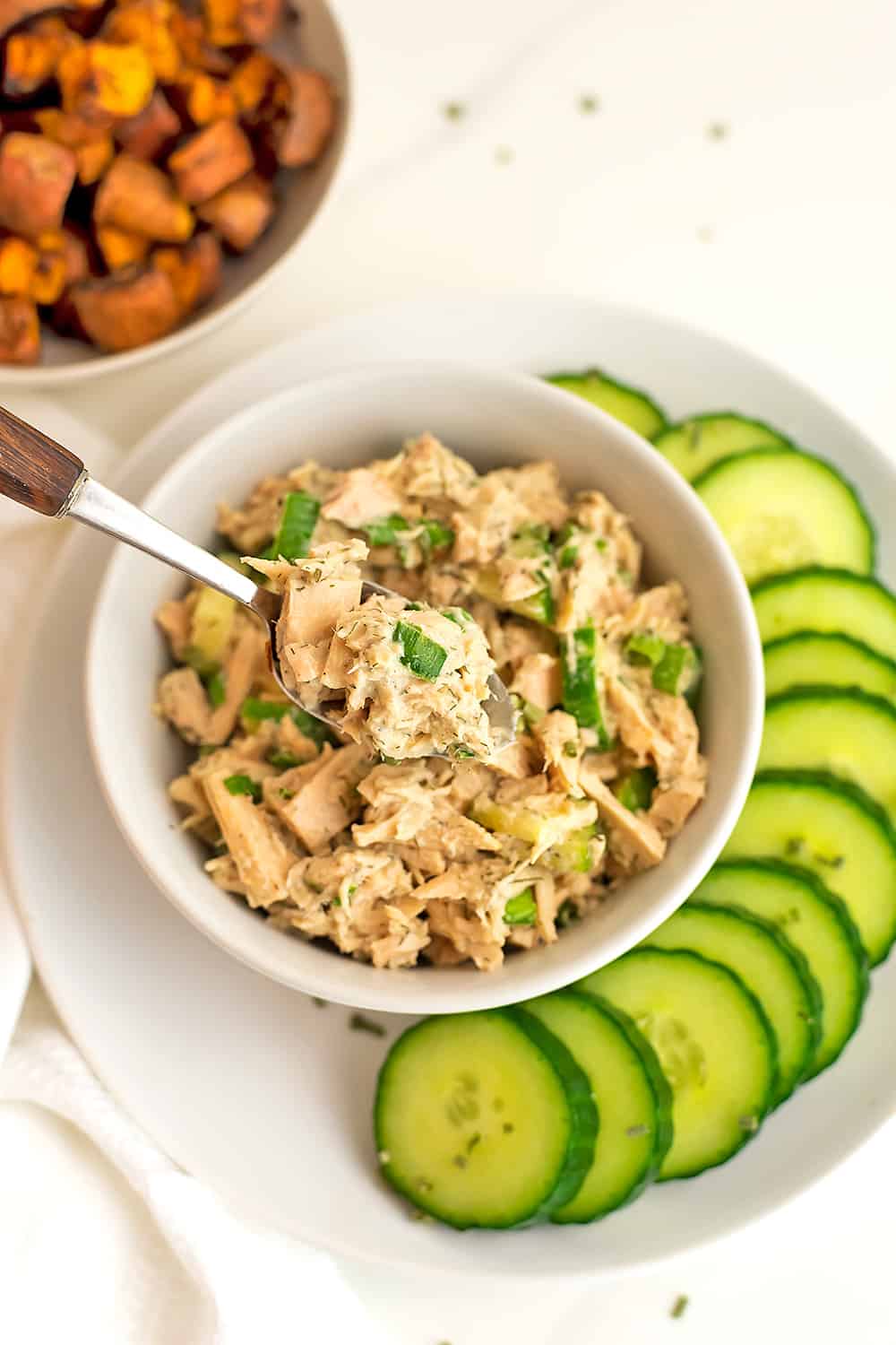Spoonful of low fodmap tuna salad.