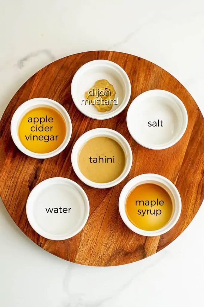 Ingredients to make maple tahini dressing.