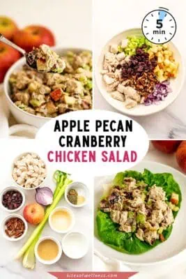 Large bowl filled with pecan cranberry chicken salad.