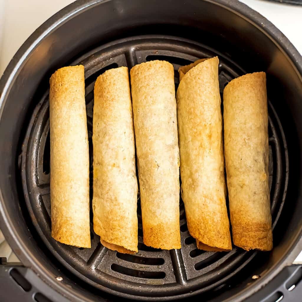 Air fryer vegan taqhtos after cooking.