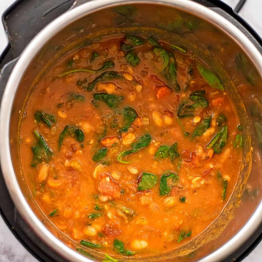 Tuscan white bean soup after spinach wilted.