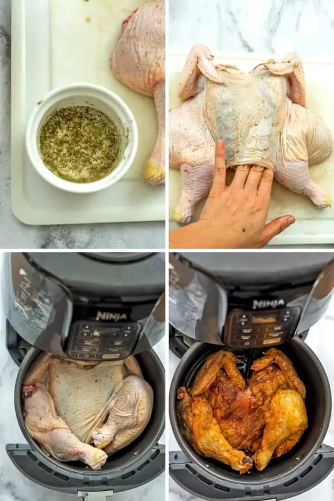 Steps to cook spatchcock chicken in air fryer.
