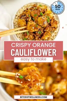 Chopsticks holding baked orange cauliflower
