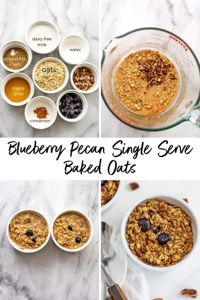 Steps on how to make blueberry pecan baked oats for one.