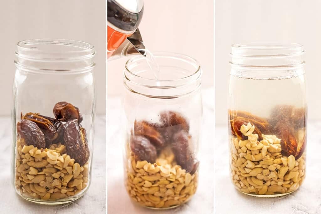 Steps to soak the cashews and dates.