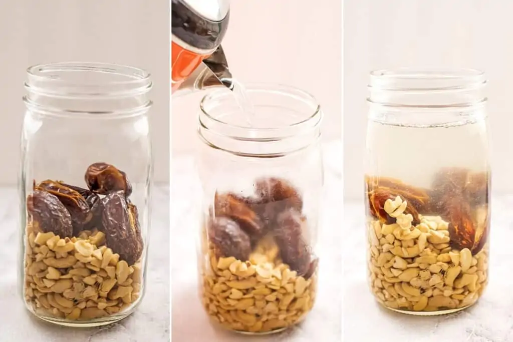 Steps to soak the cashews and dates.
