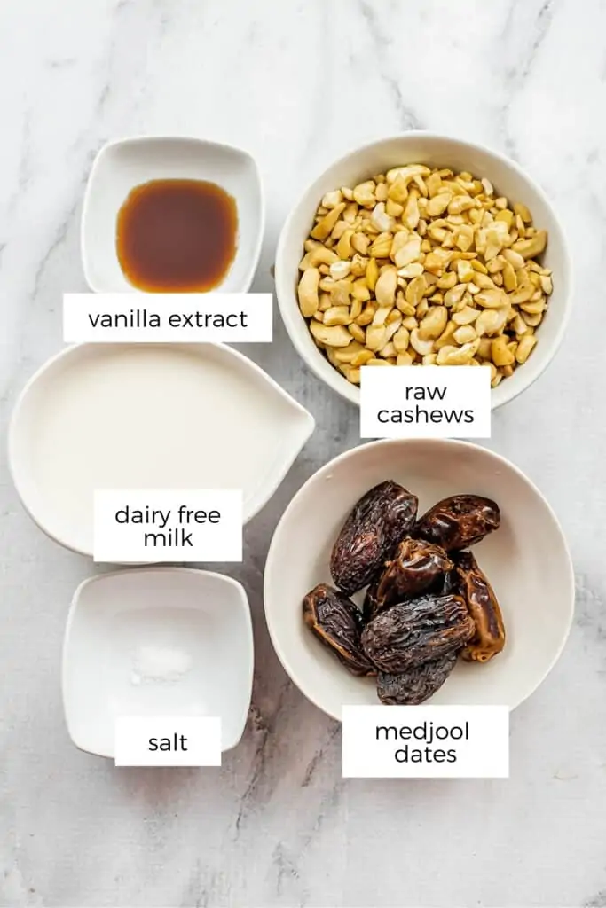 Ingredients to make cashew frosting.