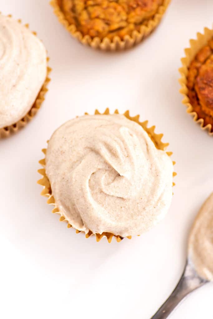 Single cupcake with creamy cashew frosting.