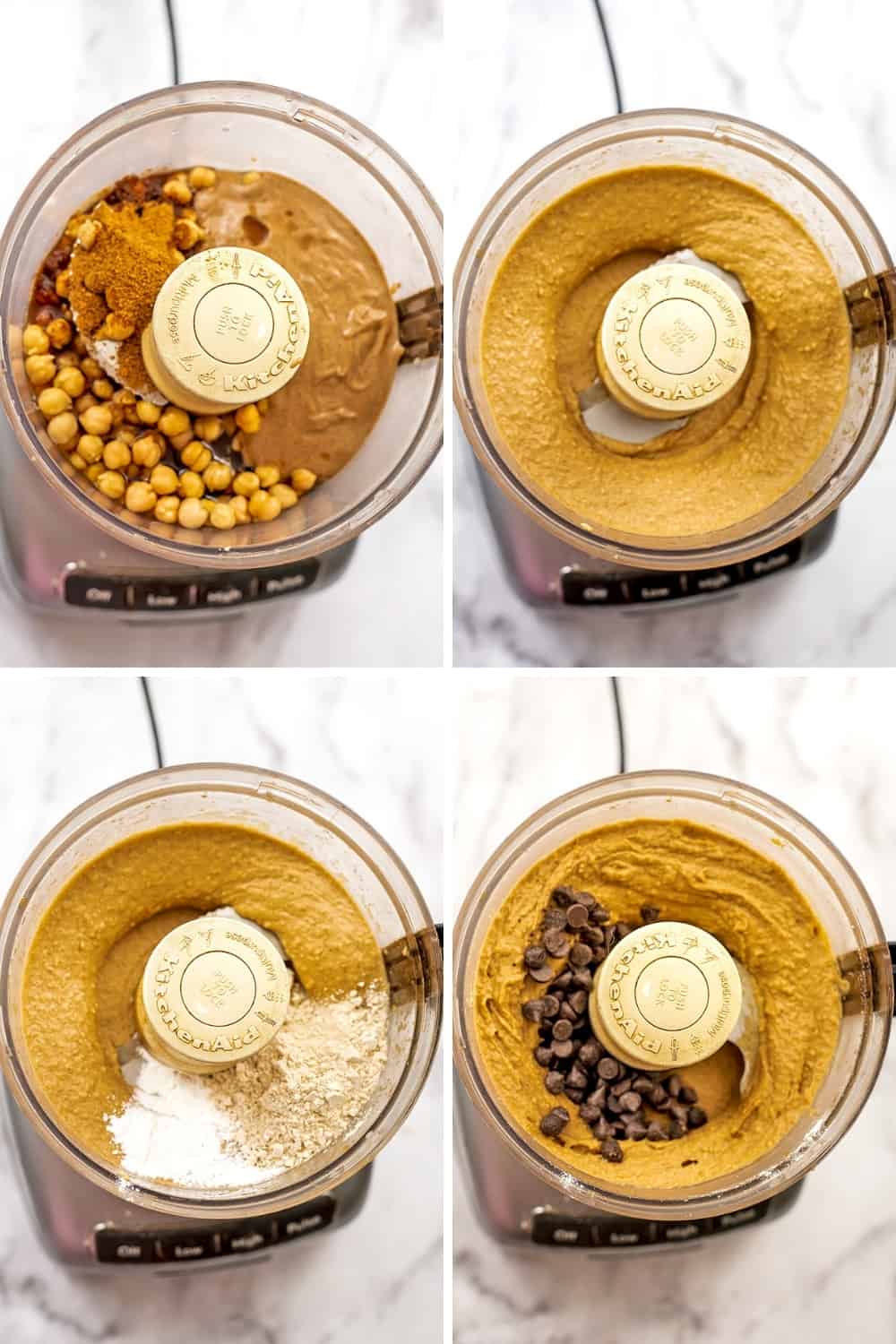 Steps to make chickpea peanut butter cookies in food processor.