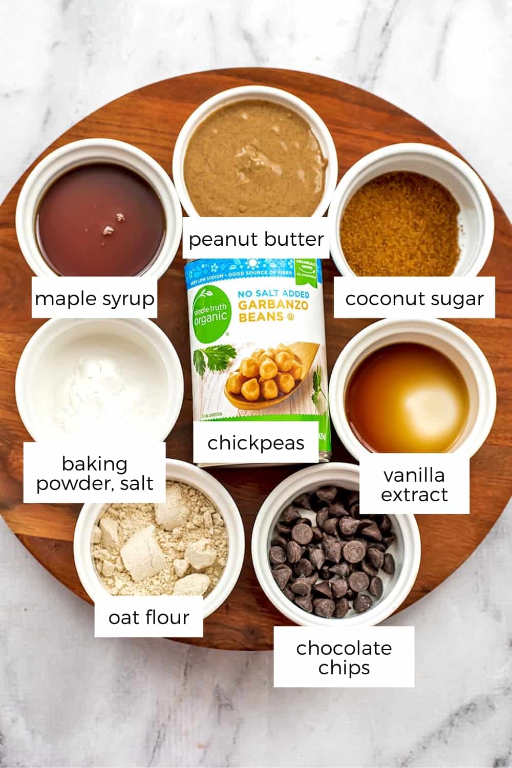 Ingredients to make chickpea peanut butter cookies.