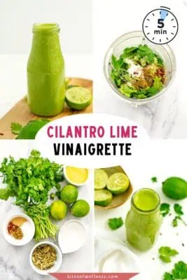 Glass bottle filled with cilantro lime vinaigrette.