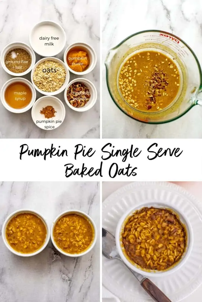 Steps on how to make pumpkin pie baked oats for one.