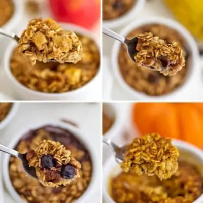 Single serve baked oats 4 ways in collage.