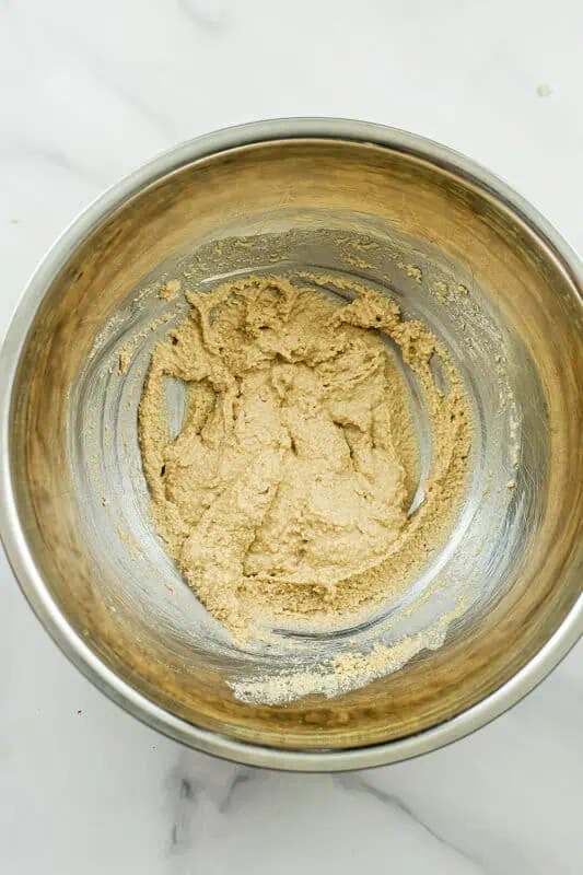 Breading for cauliflower in stainless steel bowl.