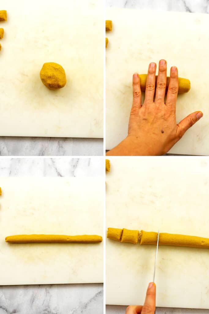 How to roll dough to make pumpkin gnocchi.