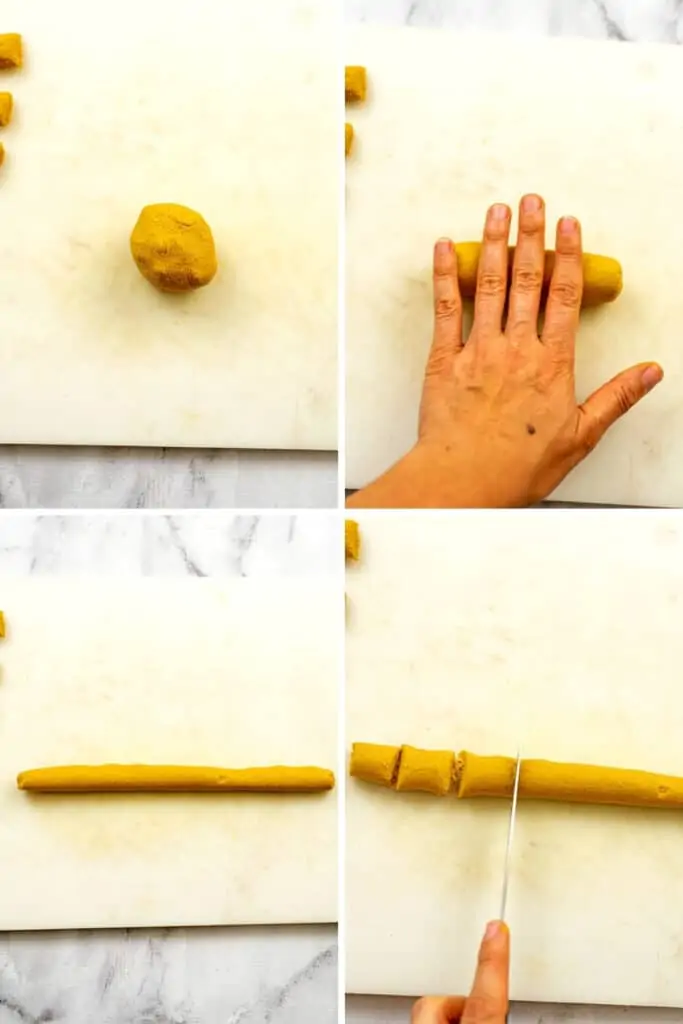 How to roll dough to make pumpkin gnocchi.