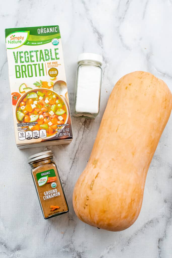 Ingredients to make Whole30 butternut squash soup.