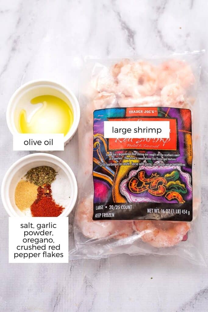 Ingredients to make air fryer frozen shrimp.
