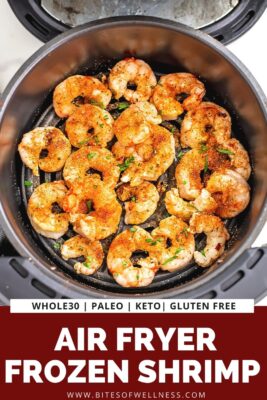 Shrimp in air fryer basket.