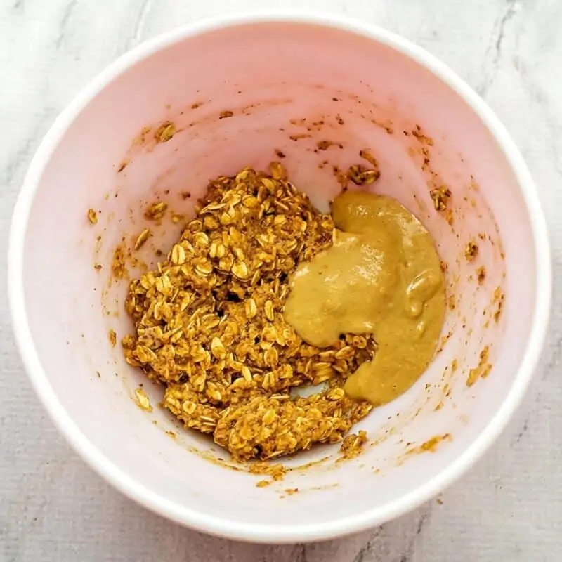 Tahini in oatmeal batter.
