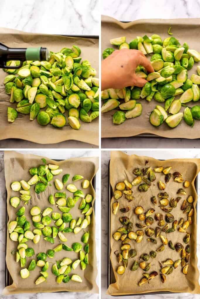 Steps on how to roast brussel sprouts.