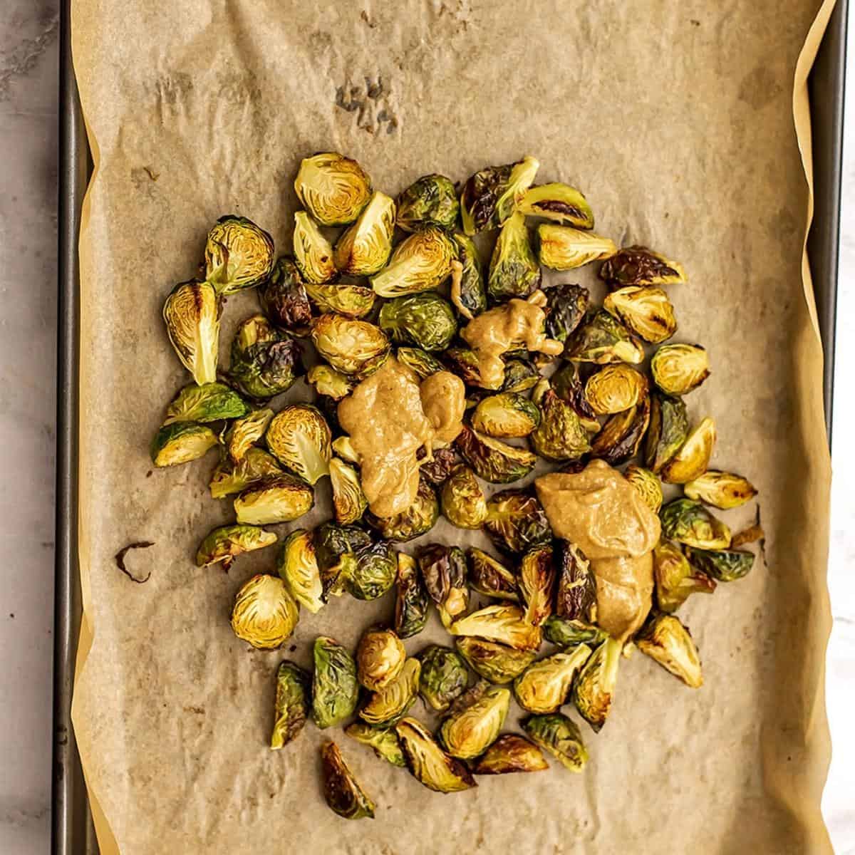 Roasted brussel sprouts with dijon dressing.
