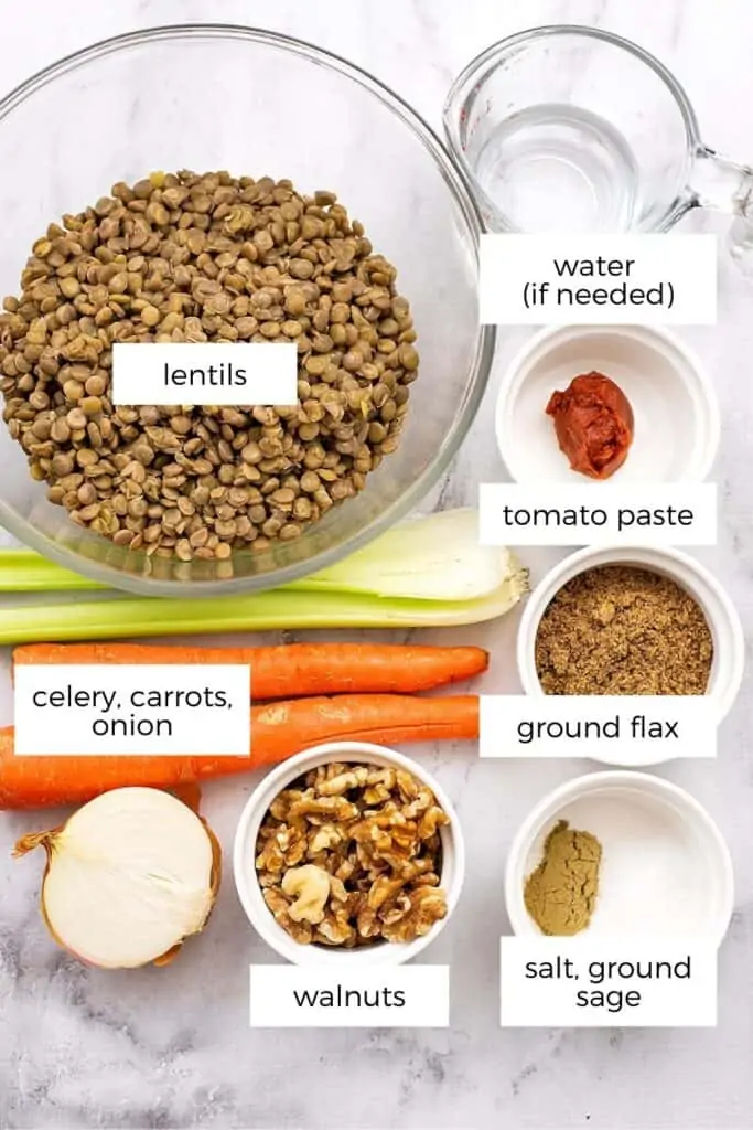 Ingredients to make vegan lentil loaf.