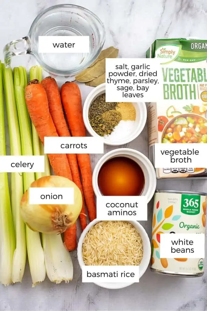 Ingredients to make vegan rice soup.