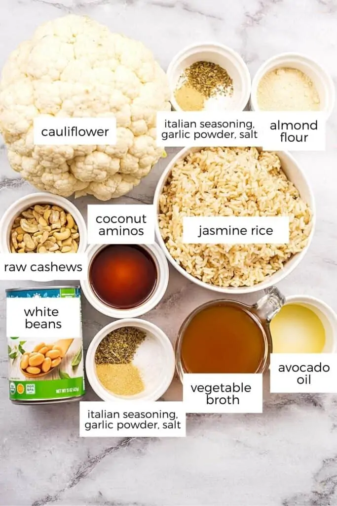 Ingredients to make vegan cauliflower casserole.