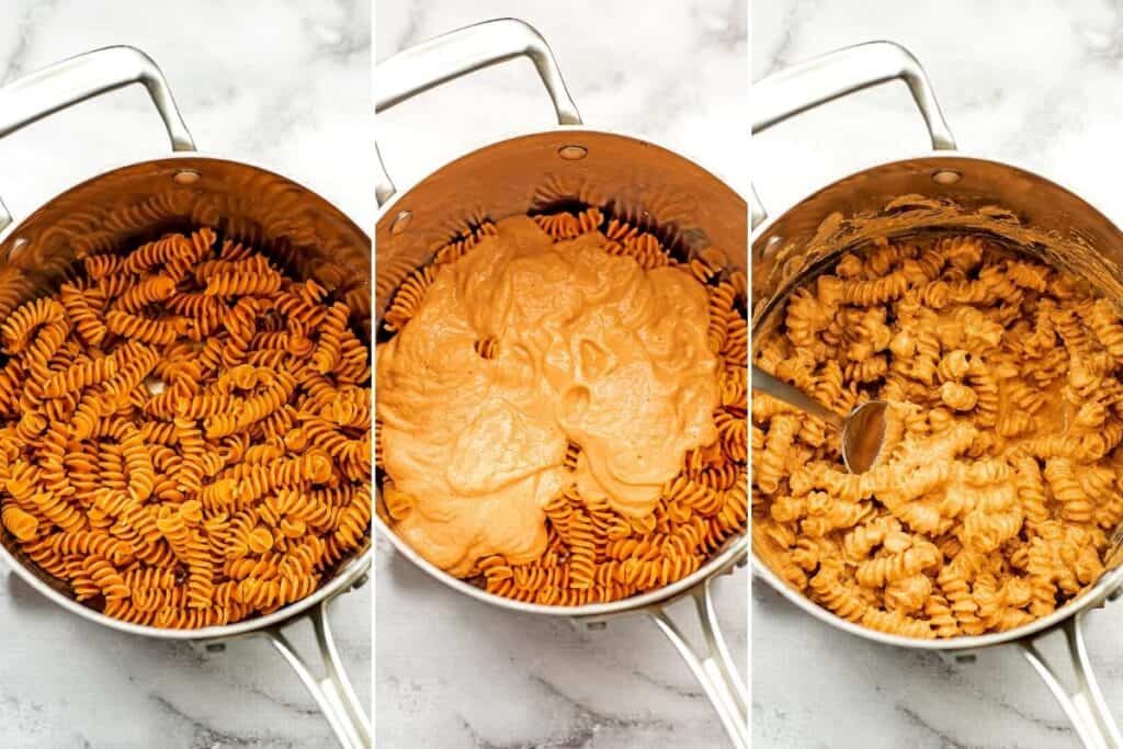 Steps on how to make creamy tomato pasta.
