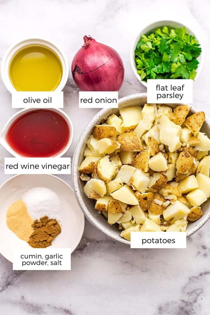 Ingredients to make Moroccan potato salad.