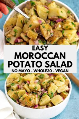 White bowl filled with Moroccan potato salad.