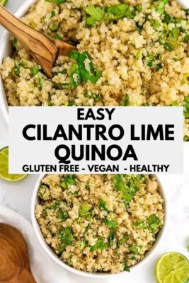 Cilantro lime quinoa in a white bowl.