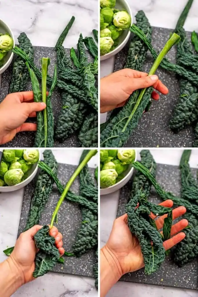 Steps on how to destem kale.