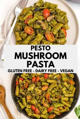 Pesto mushoom pasta on a plate