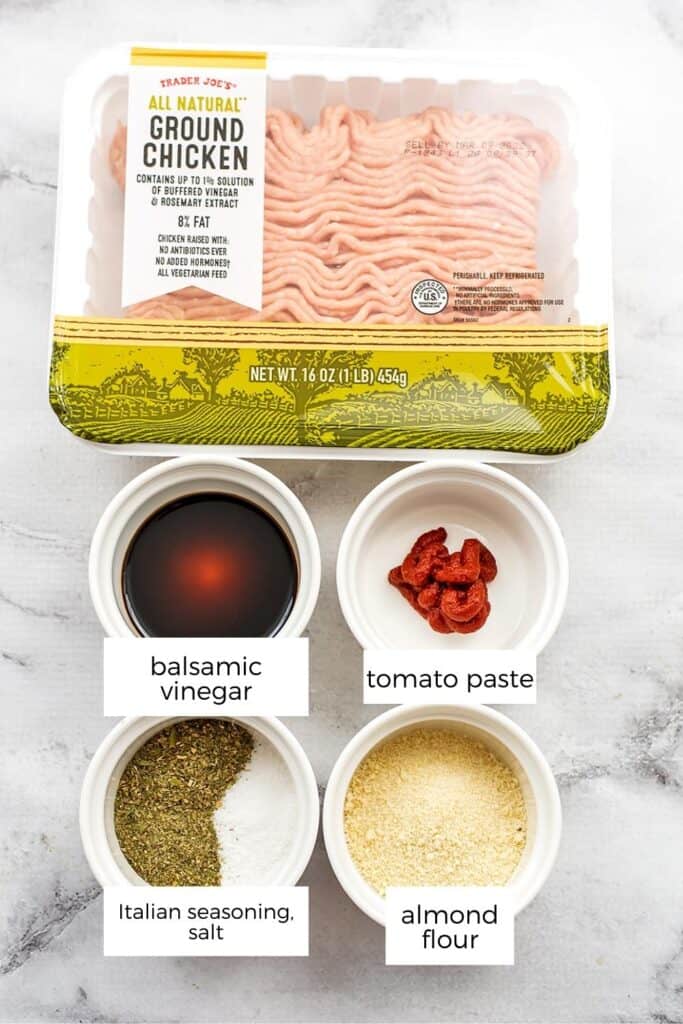 Ingredients to make air fryer chicken meatballs.