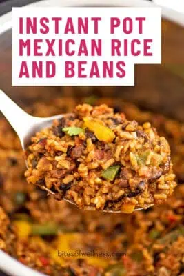 Large spoonful of Instant Pot Mexican rice and beans.