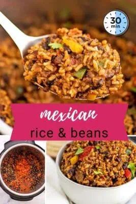 Large spoonful of Instant Pot Mexican rice and beans.