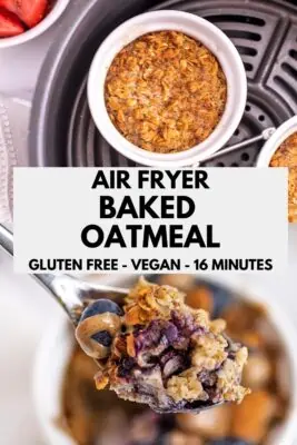 Air fryer baked oatmeal in air fryer basket.