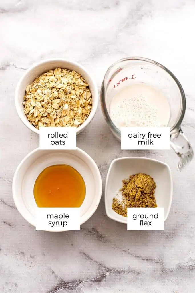 Ingredients to make air fryer baked oats. 