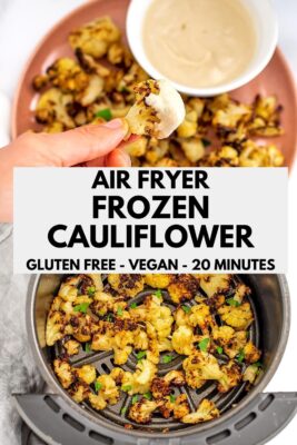 Air fryer frozen cauliflower in an air fryer basket.