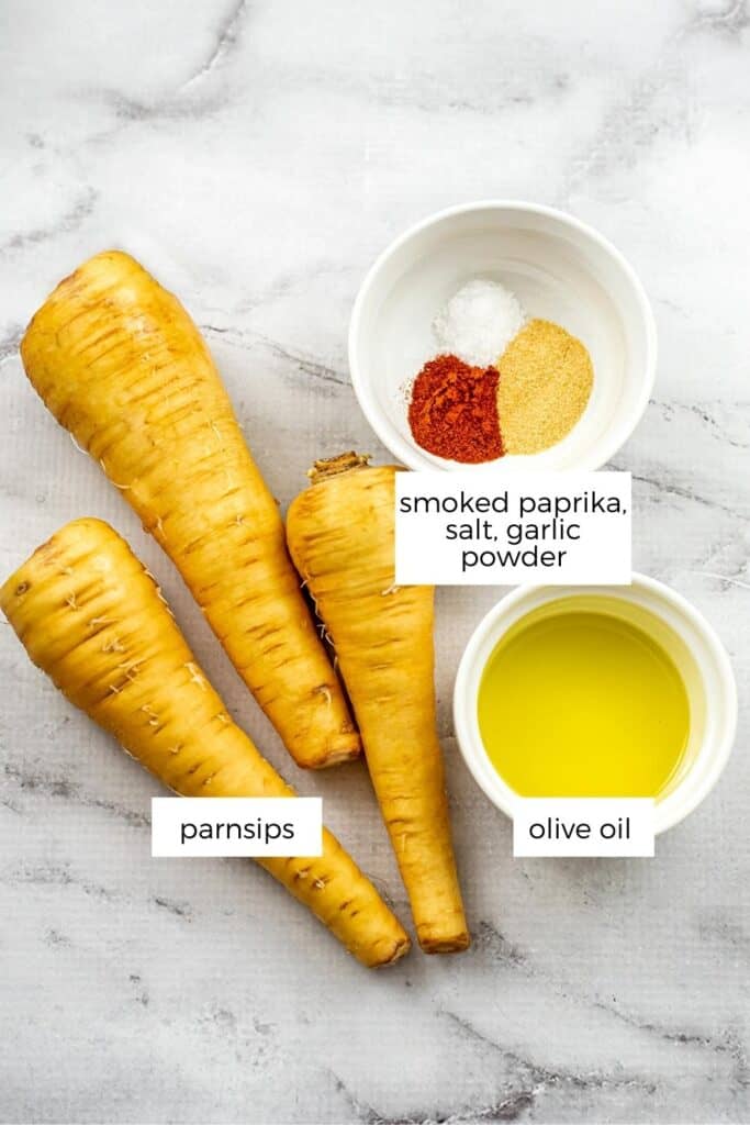 Ingredients to make parsnips in air fryer.