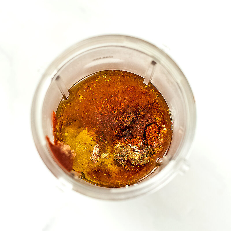 Ingredients to make homemade french dressing in a blender.