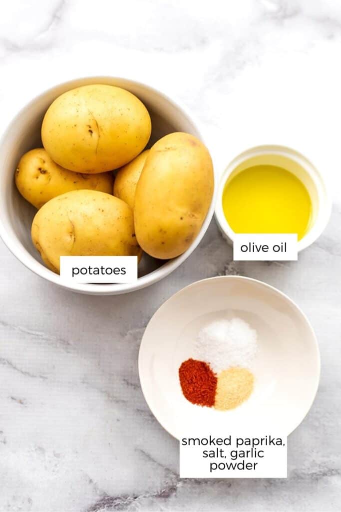 Ingredients to make air fryer potato cubes.