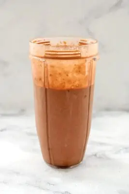 Chocolate strawberry banana smoothie after blending.