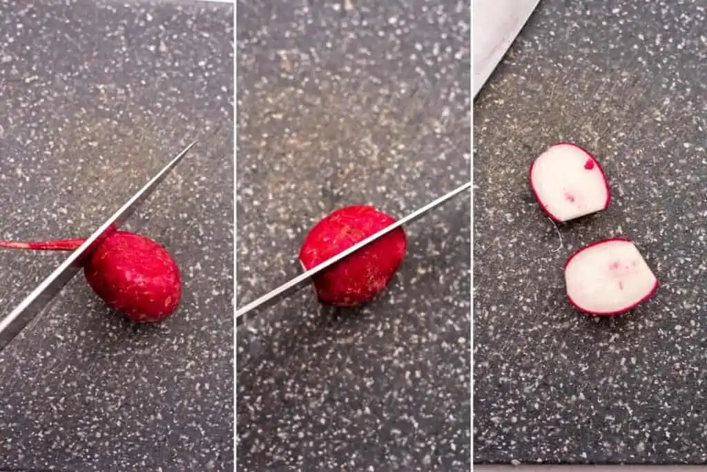 Steps on how to cut a radish.